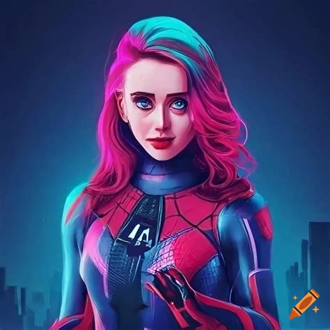 Kathryn Newton as female Spider-Man in cyberpunk city with sleek suit ...