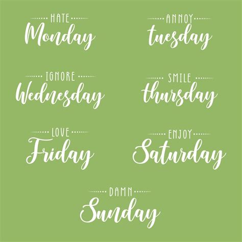 Dias da semana e seus slogans vector design | Vetor Premium