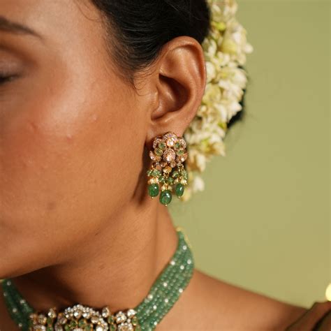 Gold Plated Polki Silver Earrings 92.5 Chennai Devanee