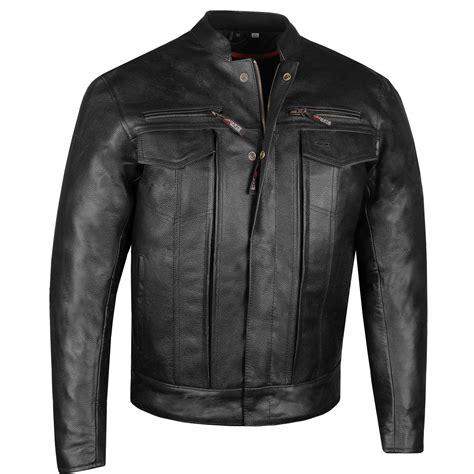 Mens Commuter Premium Natural Buffalo Leather Motorcycle Jacket Ce ...