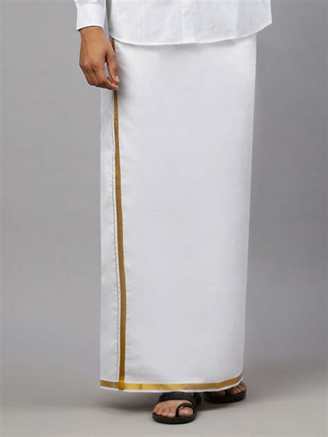 Mens Genxt Gold Light Adjustable Dhoti White with Gold Jari