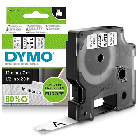 DYMO AUTHENTIC D1 LABELS, BLACK PRINT ON WHITE TAPE, 12MM X 7M, SELF-A ...