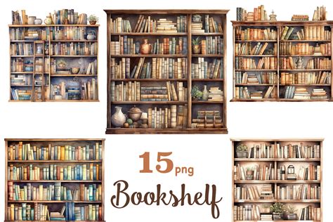 Bookshelf Clip Art Book Illustrations | Creative Market