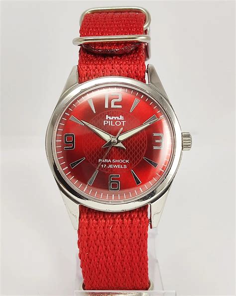 HMT Pilot Para Shock 17 Jewels Maroon Red Dial Mechanical Hand ...