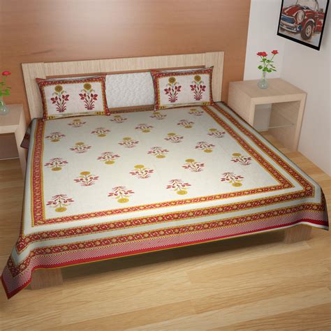 Dormir Tex Print Jaipuri 100% Cotton Double Bedsheet with 2 Pillow ...