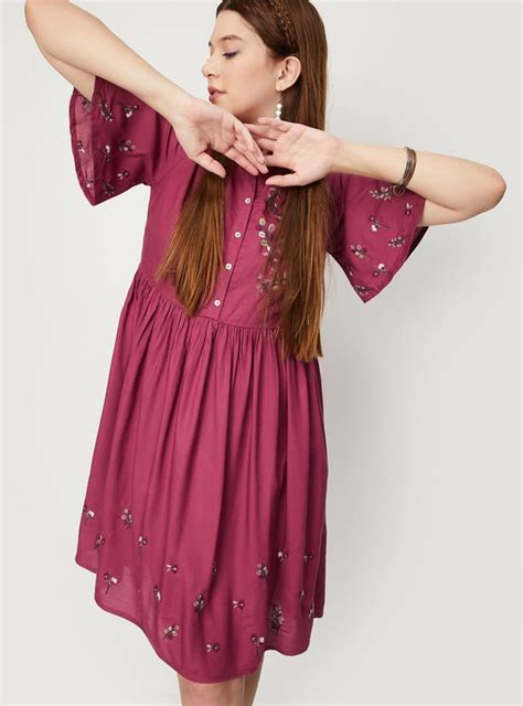 Buy Women Embroidered Flutter Sleeves Dress Online at just Rs. 999.0 ...