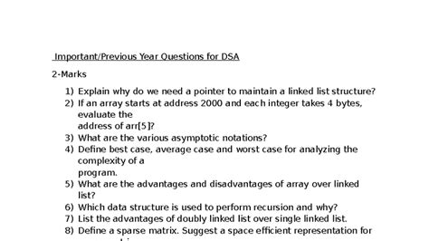 PYQs DSA: Key Questions on Data Structures and Algorithms - Studocu