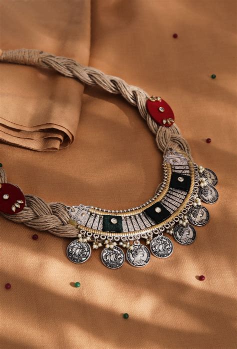 German Silver Jute Red And Green Necklace – TJORI