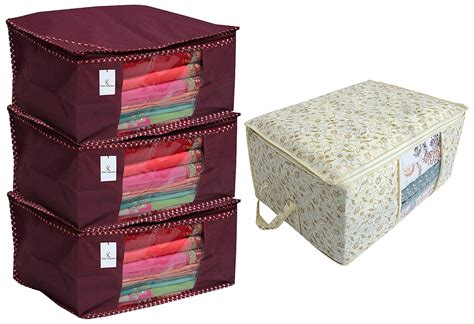 Kuber Industries Non Woven Saree Cover Set, (3 Pieces, Maroon, 46 cm x ...