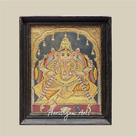 17" Bhagwan Ganesha Tanjore Painting with Traditional Art and Gold Emb