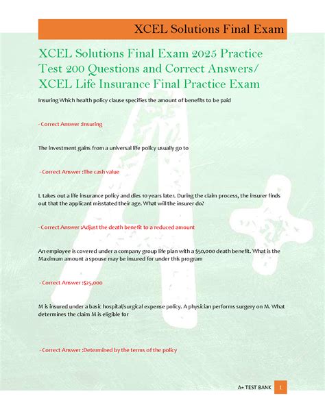 XCEL Solutions Life Insurance Final Exam Test Bank 2025: Complete 200 Q ...