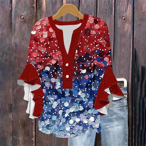 Womens Patriotic Blouse Red White and Blue Shirts for Women Patriotic ...
