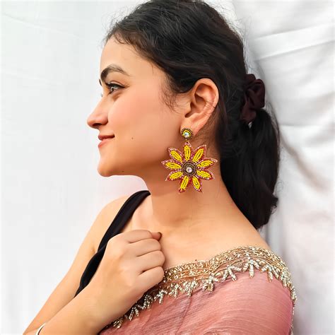 Sunny Sunflower Hand Embroidered Earrings – The Shopping Tree