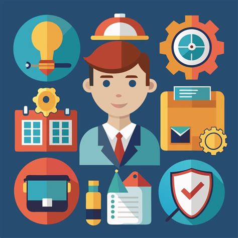 Colorful cartoon icons digital communication business and technology ...