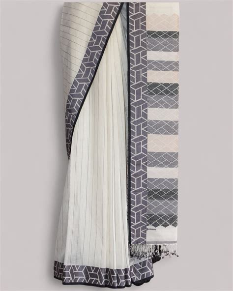Charcoal Grey - Polka Motif Organic Cotton Saree – Ethicus