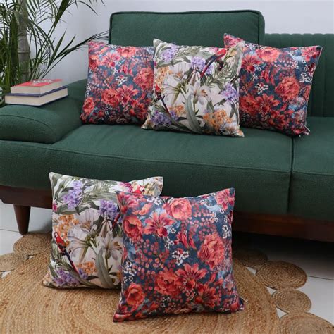 Buy Eden Parrot X Crimson Bloom Combo Cushion Cover Set of 5 Online ...