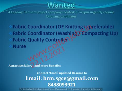 THURSDAY(23.12.2021) INTERVIEW GARMENTS JOBS AND SPINNING MILL JOBS ...