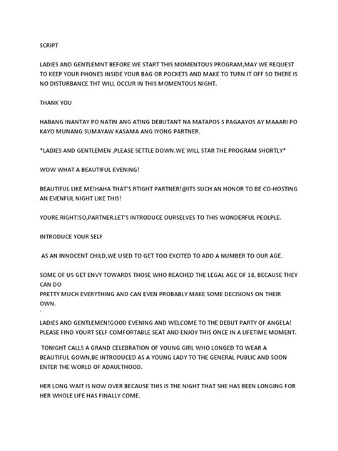 Image result for Example of Debut Program Script