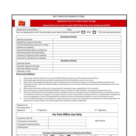 Download Post Office NEFT RTGS Form in PDF | DOP NEFT RTGS Mandate Form ...