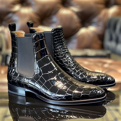 Black Croc Print Leather Mauro Slip On Chelsea Boots – Costoso Italiano