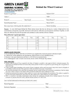 Fillable Online Behind The Wheel Agreement - CTS Driving School Fax ...