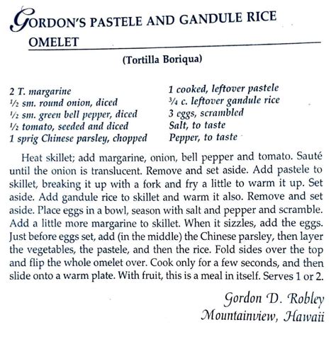 Gordon’s Pastele and Gandule Rice Omelet (Tortilla Boriqua) — Kau Kau ...