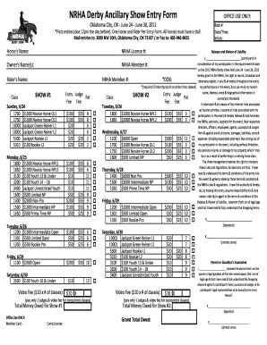 Fillable Online NRHA Derby Ancillary Show Entry Form Fax Email Print ...