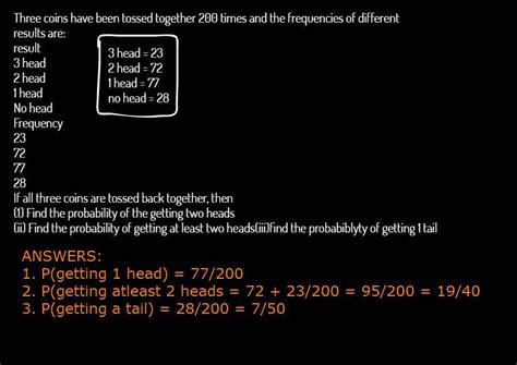 17. Three coins have been tossed together 200 times and the frequencies ...