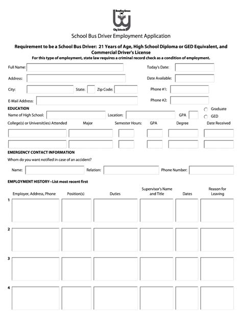 Fillable Online School Bus Driver Employment Application Fax Email ...