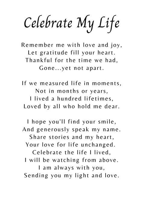 Celebrate My Life Poem Plain - Etsy