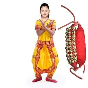 Buy Bright Pickup Yellow Bharatnatyam Dress for Girls with 3 Line ...