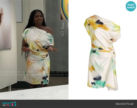 WornOnTV: Trina’s abstract print off-shoulder dress on General Hospital ...