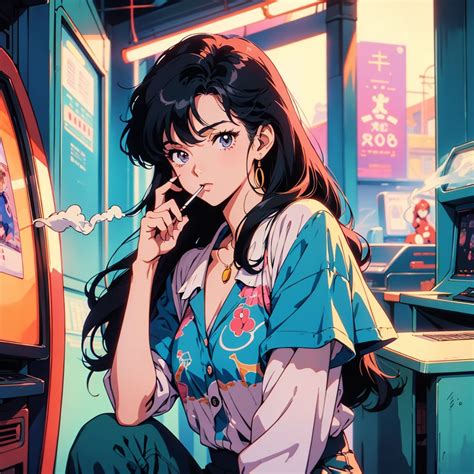 Retro arcade anime girl, 80年代のAnime atmosphere, 80s anime style - SeaArt AI