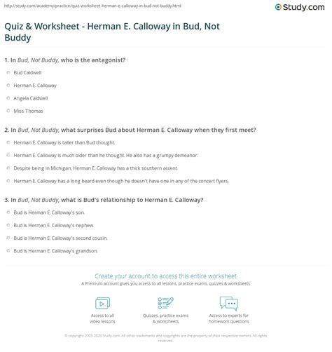 Quiz & Worksheet - Herman E. Calloway in Bud, Not Buddy | Study.com