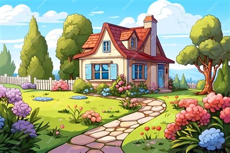 Premium AI Image | Wooden house in village with plants and flowers in ...