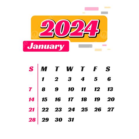 2024년 1월 달력 벡터 디자인, 2024년 1월, 2024년 1월 달력, 월간 달력 PNG, 일러스트 및 벡터 에 대한 무료 다운로드 - Pngtree