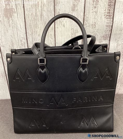 Mi No Farina Womens Black Leather Designer Pockets Shoulder Strap Tote ...