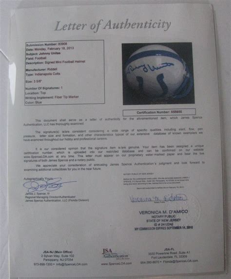 Lot Detail - JOHNNY UNITAS SIGNED mini BALTIMORE COLTS HELMET w/JSA LOA