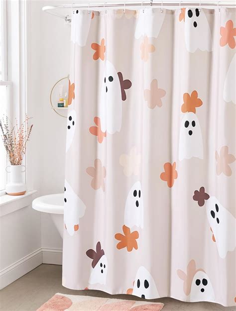 Floral Ghost Bathroom Shower Curtain Set with Hooks, 180GSM Heavy Duty ...