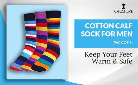 CREATURE Men's Cotton Calf Length 3 Multi Color Casual Socks Combo of 3 ...