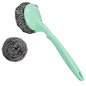 Stainless Steel Sponges Scourer Set with Handle - 1 Handle + 2 Scrubber ...