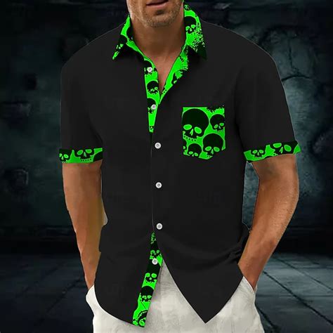 Men's Costumes Skulls Shirt Summer Shirt Button Up Shirt Short Sleeve ...