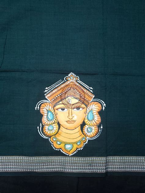 Bottle Green Maa Durga Theme Pattachitra Cotton Blouse Piece