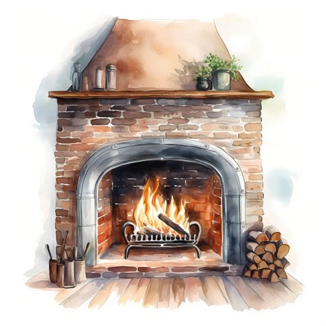 Fireplace Clipart, Christmas Fireplace Images, 10 Watercolor Clip Art ...