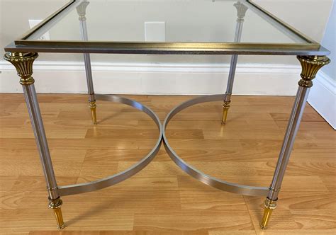 Pair of Italian Maison Jansen Style Brass and Brushed Steel End Tables ...