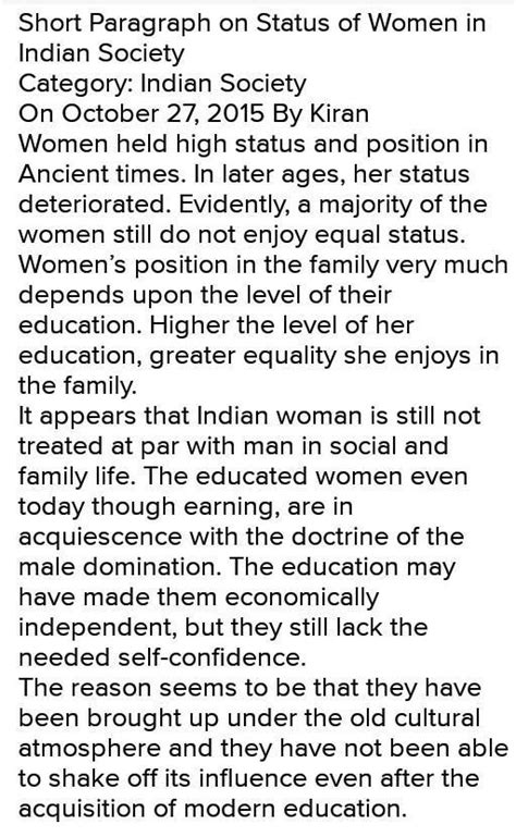 write a paragraph on status of women .. plzz give me answer.. - Brainly.in