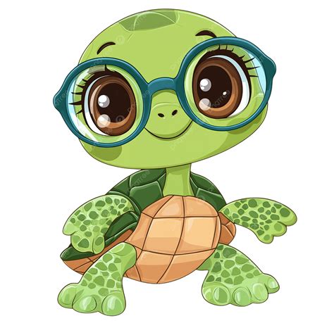 Cute Turtle Character With Big Eyes, Turtle, Glasses, Cartoon PNG ...