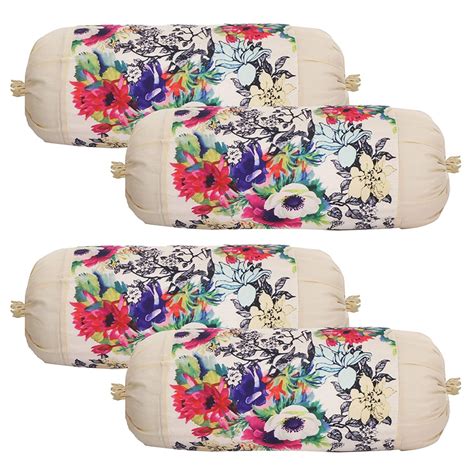 Kuber Industries Floral Design Cotton 4 Pieces Bolster Cover Set (Cream ...