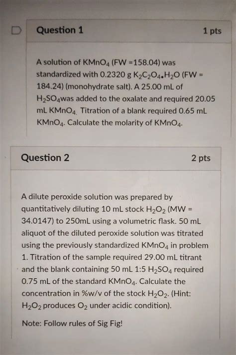 Solved A solution of KMnO4(FW=158.04) was standardized with | Chegg.com