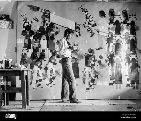 1930s NATIVE AMERICAN MAN ARTIST AT WORK ON GREEN CORN DANCE MURAL SAN ...